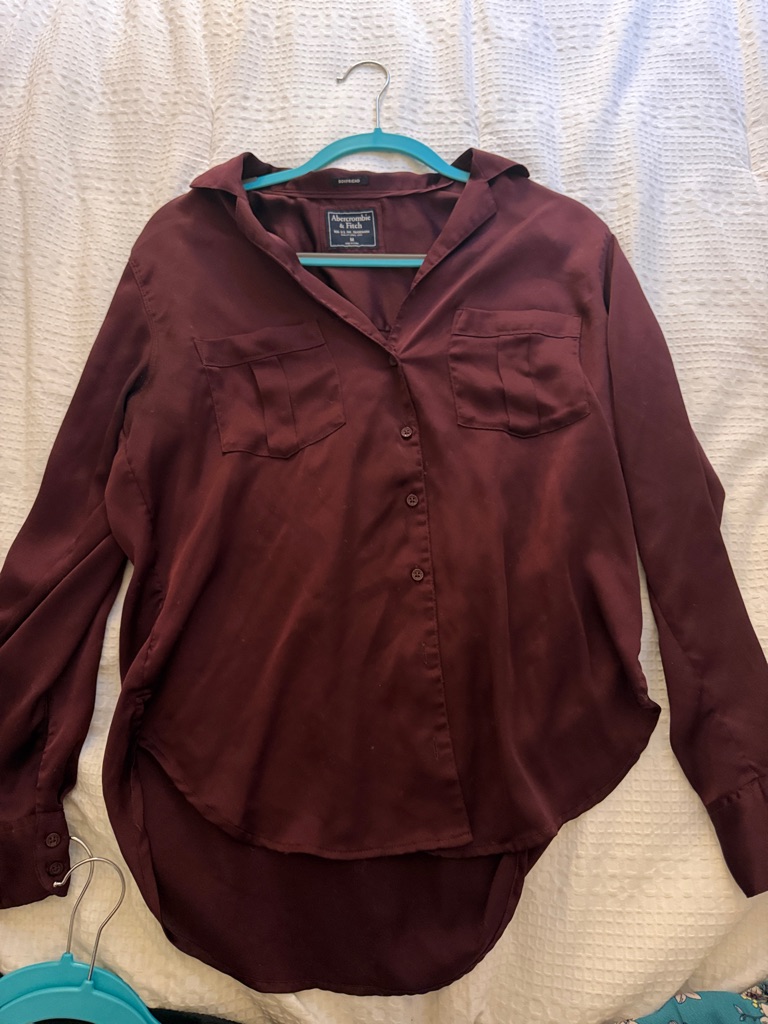 A New Day Maroon Long-Sleeve Button Blouse